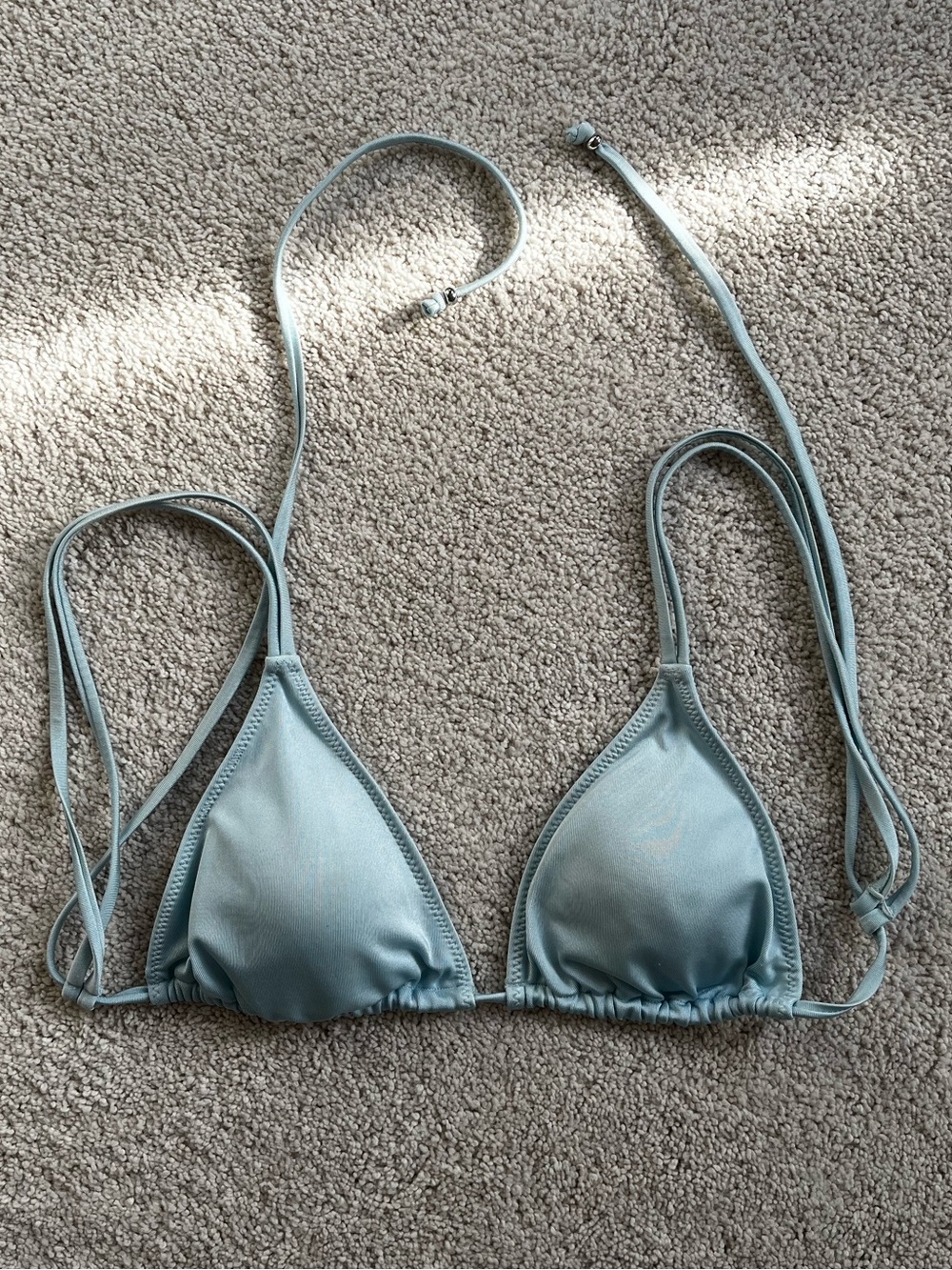 White Fox Triangle Bikini Top in Light Blue
